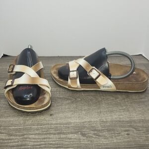 Birkenstock Cream & Brown Leather Strappy Sandals Women’s Size 38 Narrow 7 US